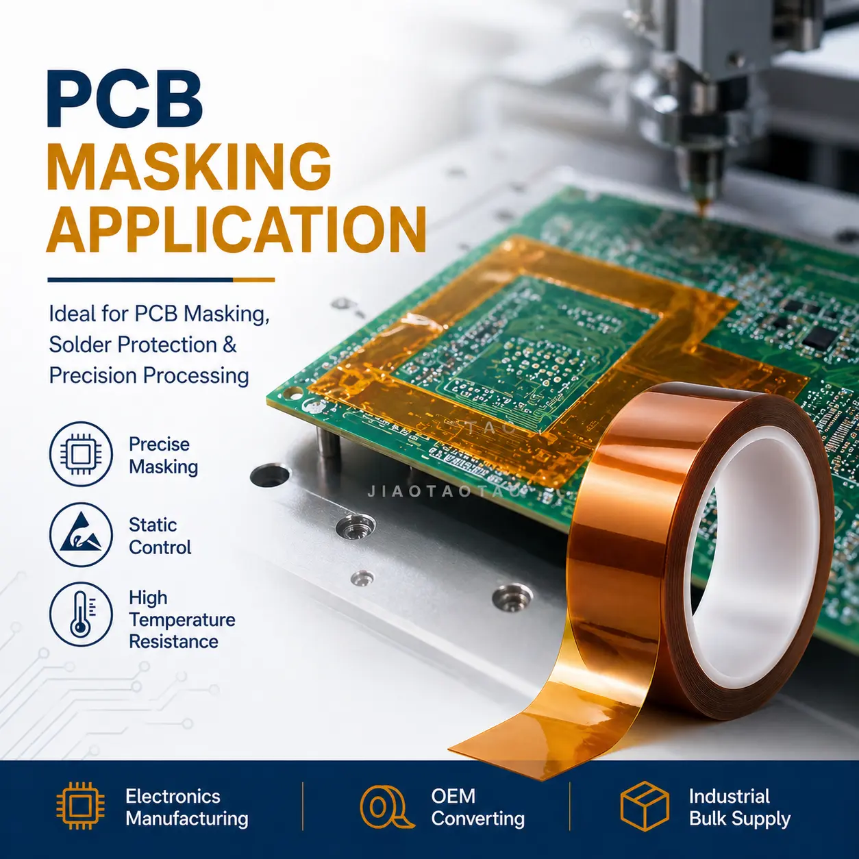 JIAOTAOTAO ESD PI Film Tape for PCB masking and static-sensitive electronics protection.